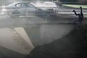 Road rager rams motorcyclist off bridge