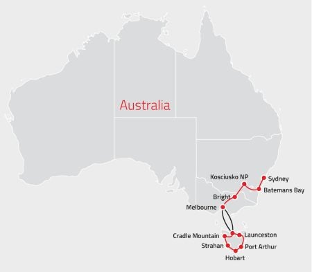 Map of Charley Boorman's Australia tour